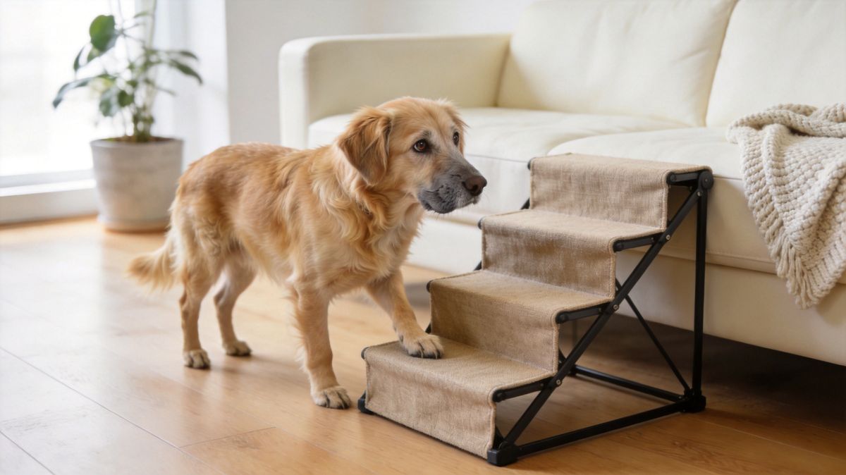 How Folding Pet Stairs Help Senior Dogs Access Beds & Sofas Safely