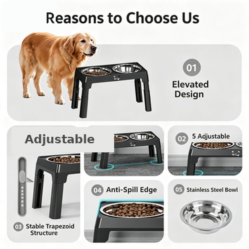5-Height Adjustable Elevated Dog Bowl with Slow Feeder